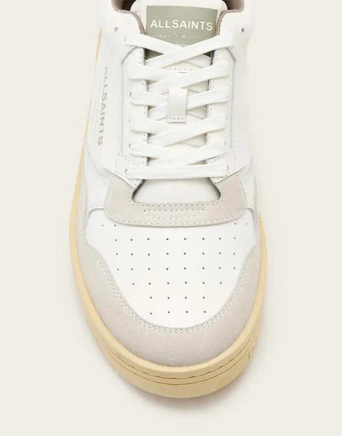 AllSaints Regan leather low top sneakers in white and gray - Image 2