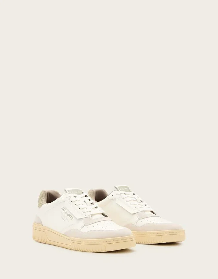 AllSaints Regan leather low top sneakers in white and gray