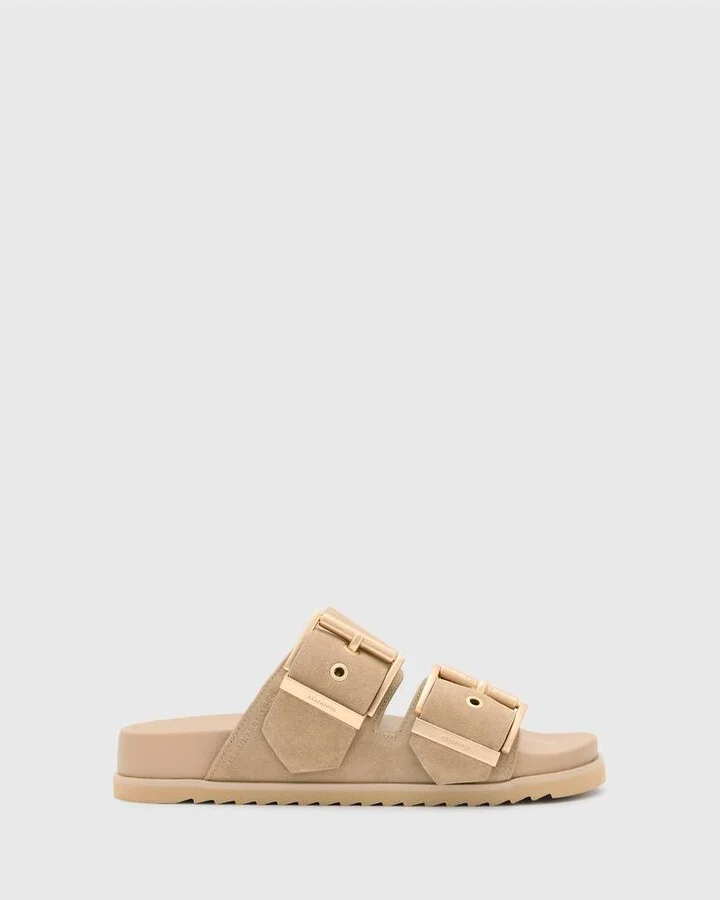 AllSaints Sian leather sandals in sand - Image 3