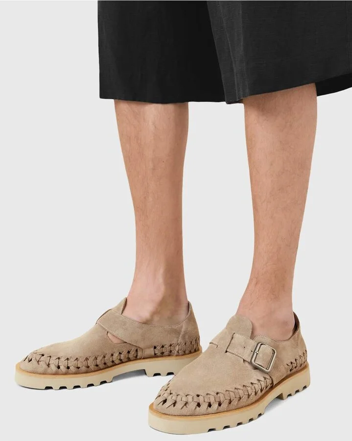 AllSaints Skiff suede creeper shoes in cloudy gray