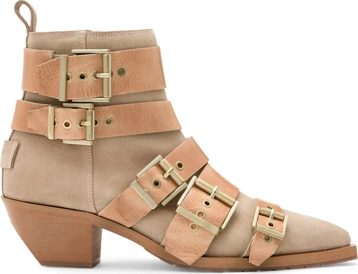 AllSaints Suede Buckle-Detail Jane Boots