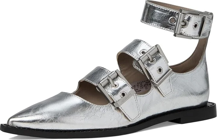 AllSaints Susan Buckle Shoe Women's Flat Shoes Silver : 10 M, Leather - Image 5