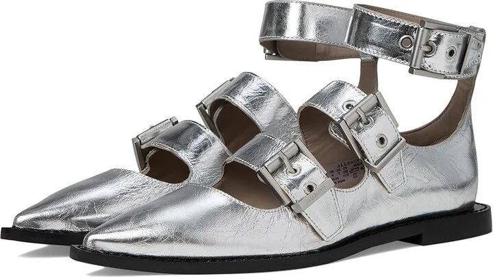 AllSaints Susan Buckle Shoe Women's Flat Shoes Silver : 10 M, Leather