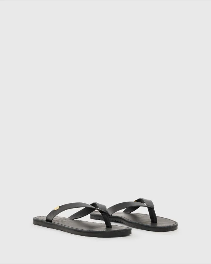 AllSaints Sydney leather thong sandals in black - Image 3