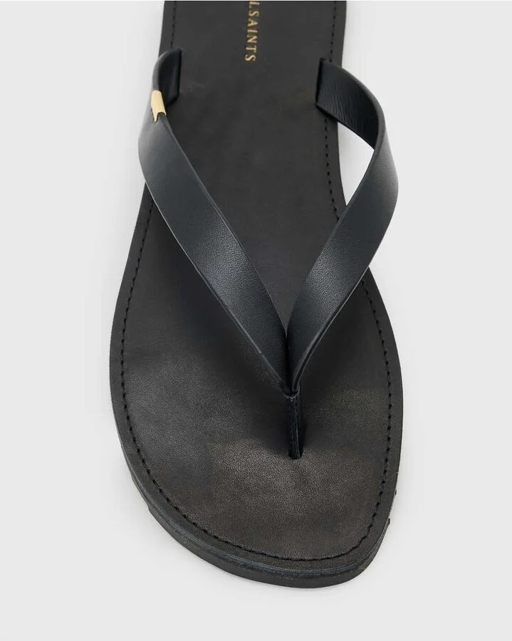 AllSaints Sydney leather thong sandals in black - Image 4