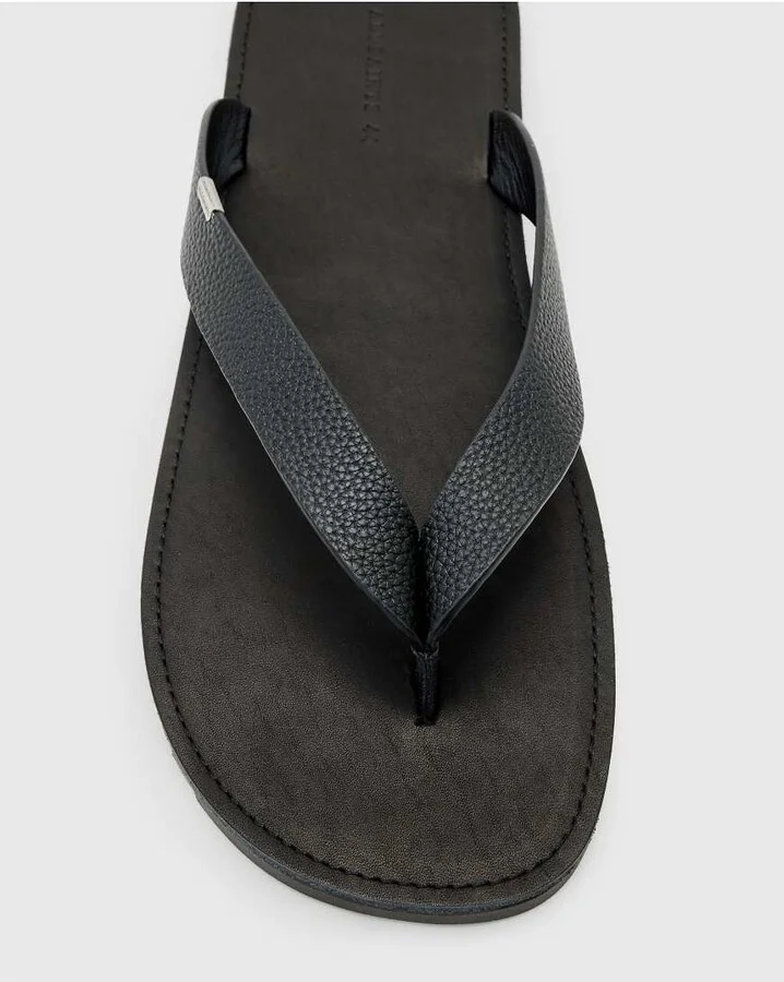 AllSaints Sydney leather thong sandals in black - Image 3