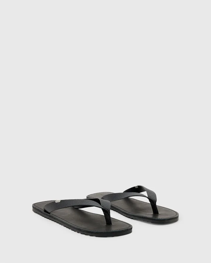 AllSaints Sydney leather thong sandals in black - Image 4