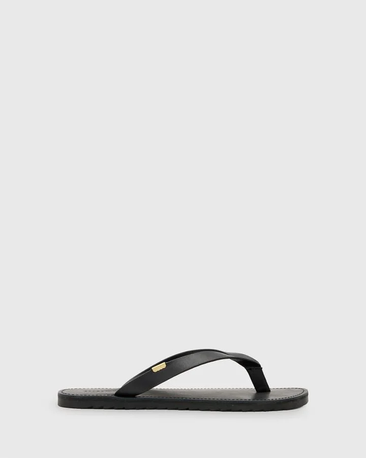 AllSaints Sydney leather thong sandals in black