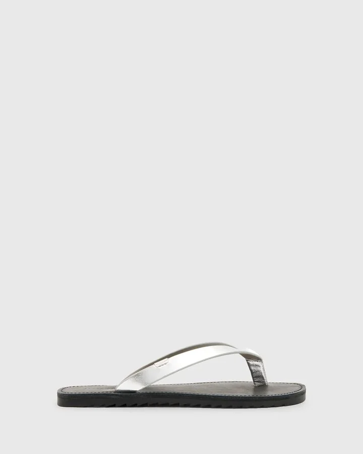 AllSaints Sydney leather thong sandals in silver