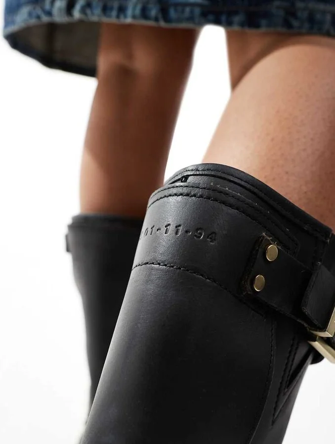 AllSaints Tay leather buckle biker boots in black - Image 3