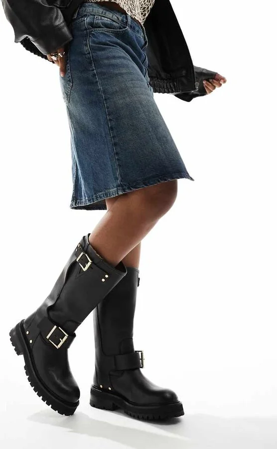 AllSaints Tay leather buckle biker boots in black