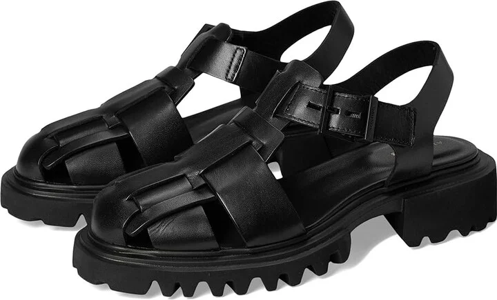 AllSaints Tess Sandal Women's Wedge Shoes Black : 8 M, Leather