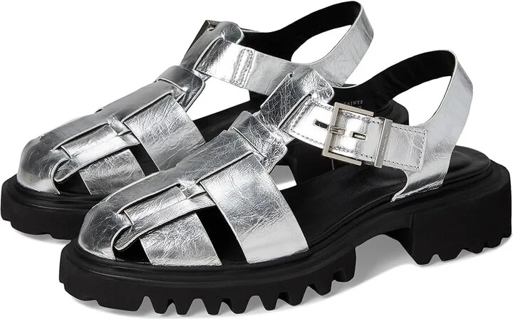 AllSaints Tess Sandal Women's Wedge Shoes Silver : 10 M, Leather