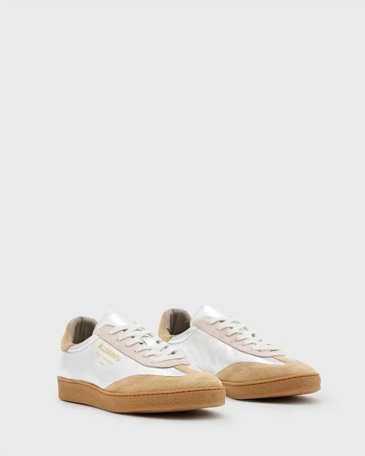AllSaints Thelma sneakers in silver/pink