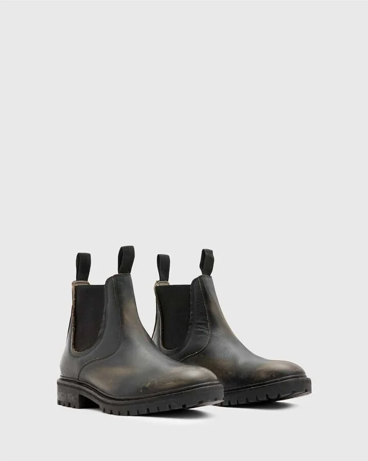 AllSaints Toby leather chelsea boots in dark brown - Image 3