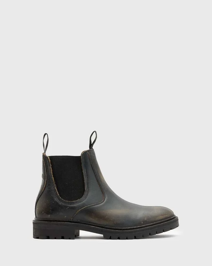 AllSaints Toby leather chelsea boots in dark brown