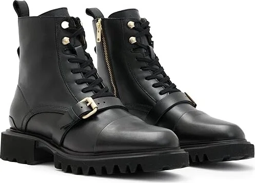 AllSaints Tori Boots Women's Boots Black/Warm Brass : 6 M, Leather