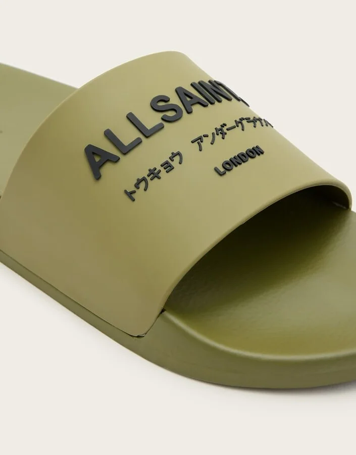AllSaints Underground rubber slides in khaki - Image 2