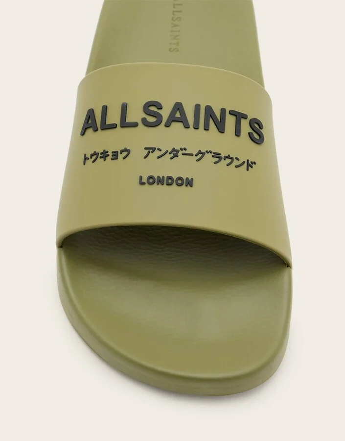 AllSaints Underground rubber slides in khaki - Image 4