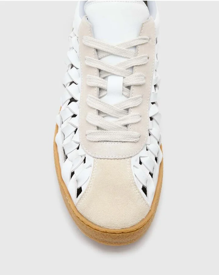 AllSaints Velma leather woven sneakers in chalk white - Image 3