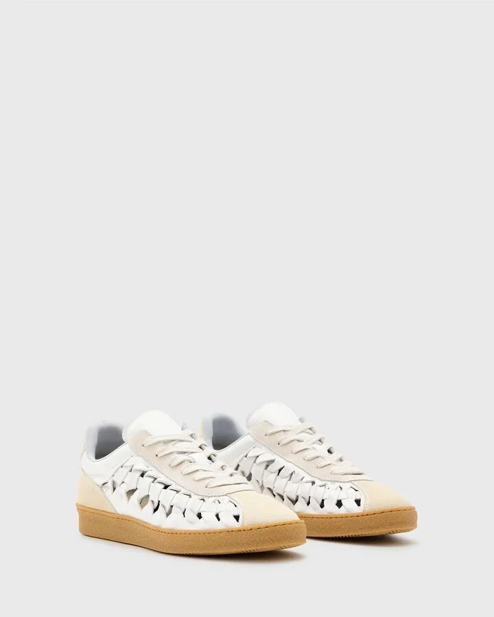 AllSaints Velma leather woven sneakers in chalk white - Image 4