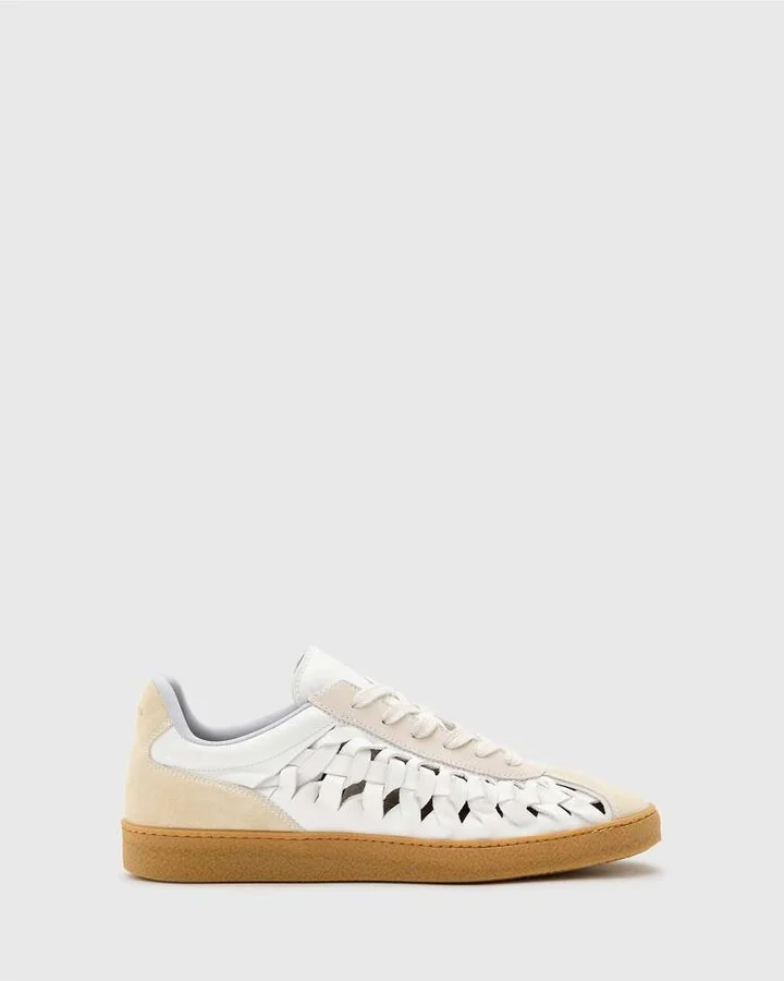 AllSaints Velma leather woven sneakers in chalk white