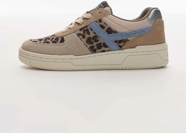 AllSaints Vix leather mix sneakers in sand/leopard multi - Image 2