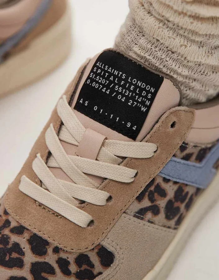 AllSaints Vix leather mix sneakers in sand/leopard multi - Image 3