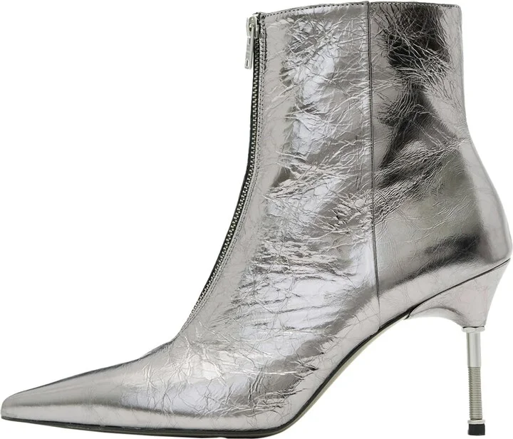 AllSaints Women's Natasha Pointed Metallic Leather Boots Mid Calf