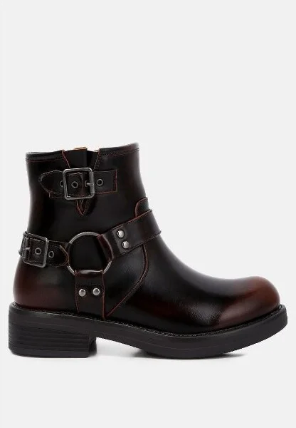 Allux Brushed Faux Leather Pin Buckle Boots Women