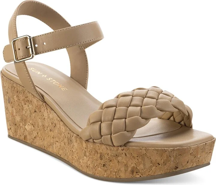 Allvina Womens Faux Leather Adjustable Wedge Sandals