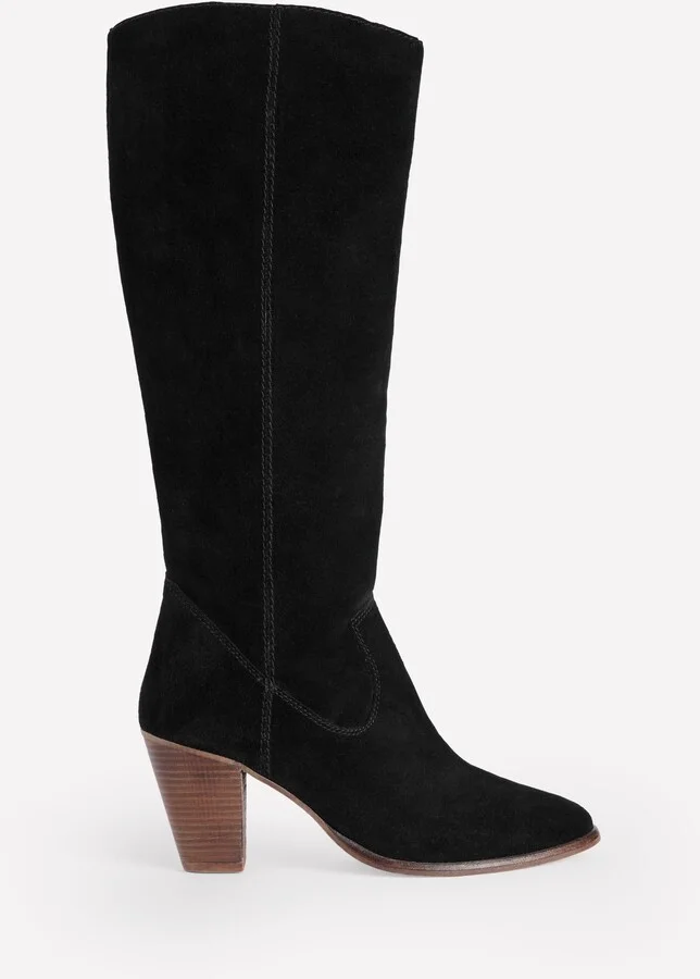 Almond Toe Heeled Knee Boots, Black - Image 2