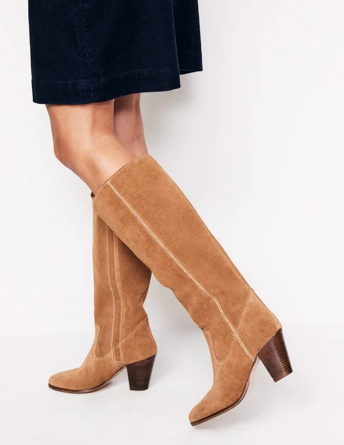 Almond Toe Heeled Knee Boots, Black - Image 3