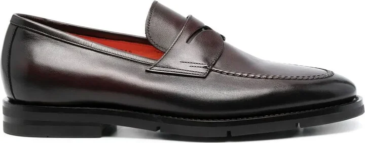 Almond-Toe Leather Penny Loafers