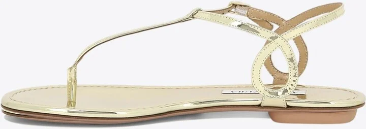 Almost Bare Metallic Leather Flat Sandals - Image 2