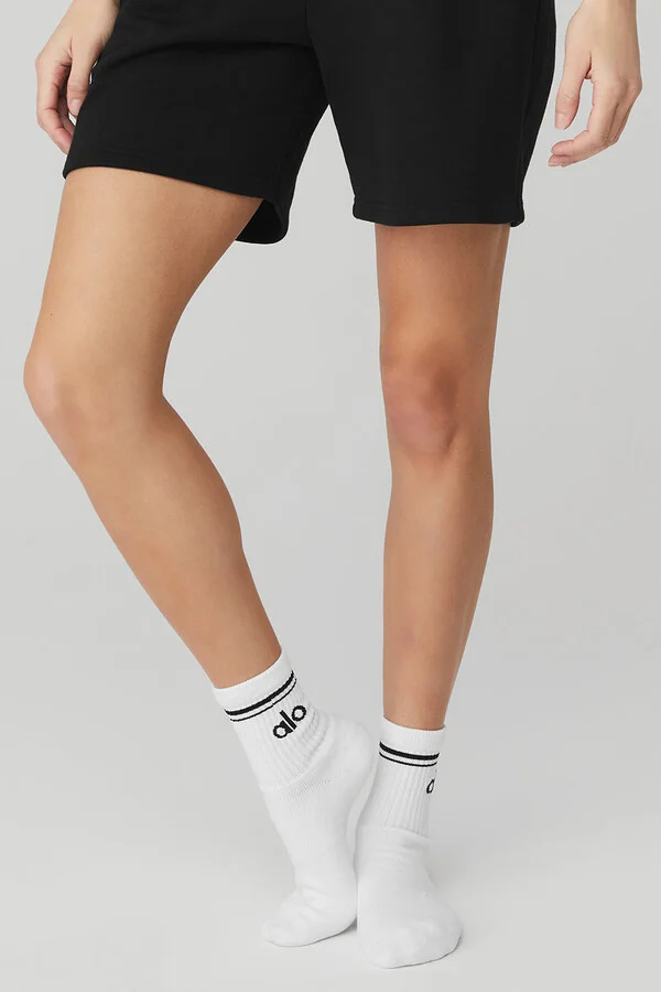 ALO | Half-Crew Throwback Socks in White/Black, Size: Small - Image 2