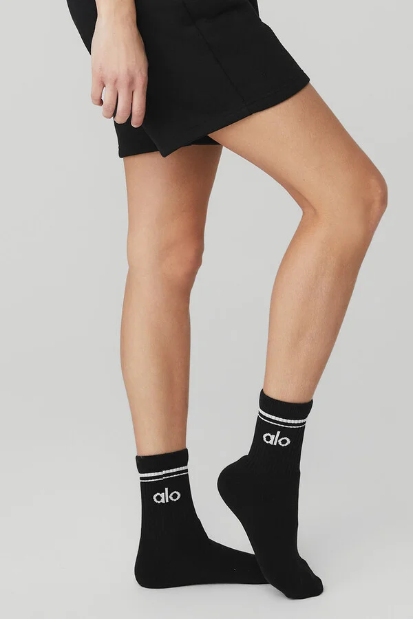 ALO | Half-Crew Throwback Socks in White/Black, Size: Small - Image 5