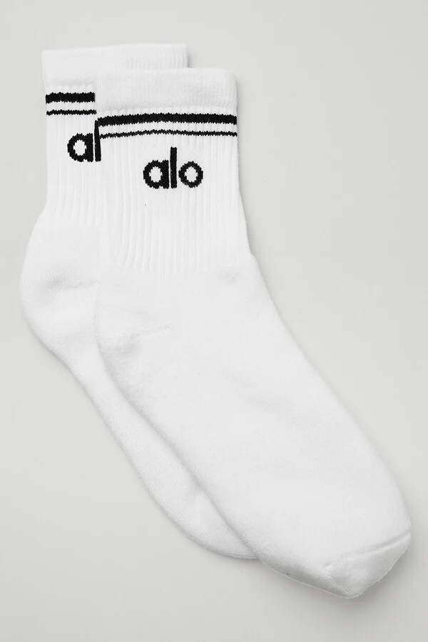 ALO | Half-Crew Throwback Socks in White/Black, Size: Small