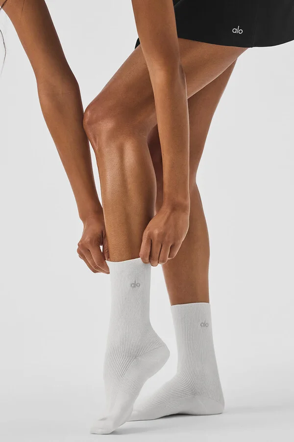 ALO | Half-Crew Understated Socks in White, Size: Small - Image 4
