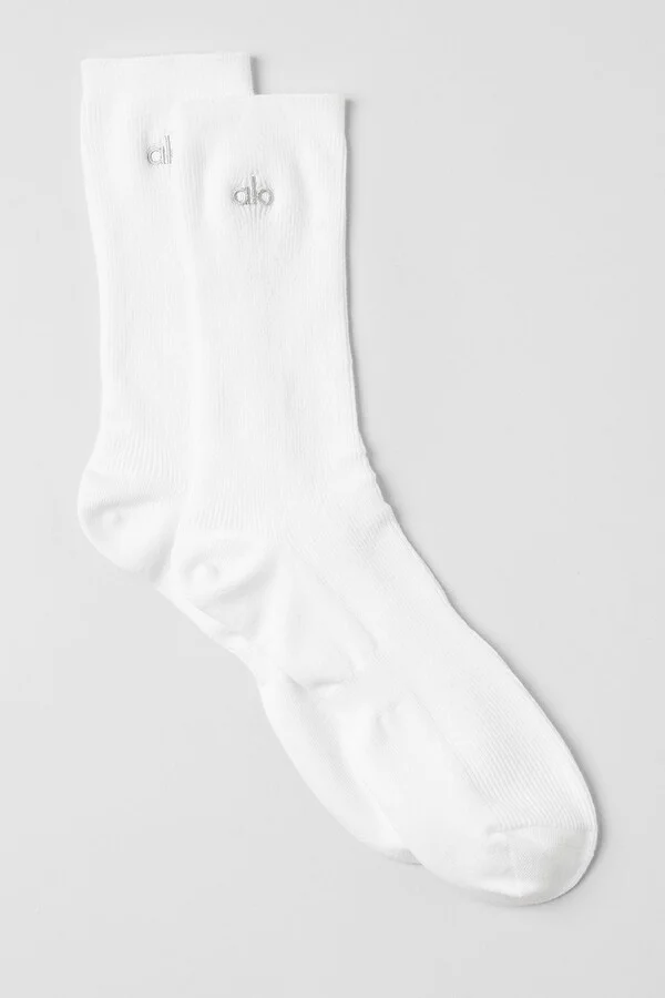 ALO | Half-Crew Understated Socks in White, Size: Small