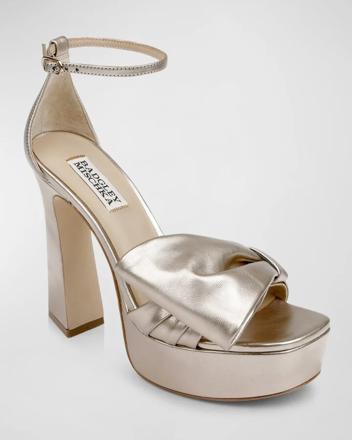 Alora Metallic Bow Platform Sandals - Image 5