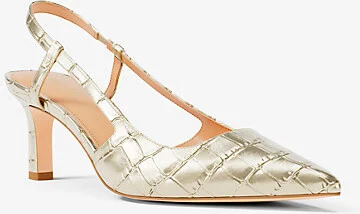 Alora Metallic Crocodile Embossed Leather Slingback Pump