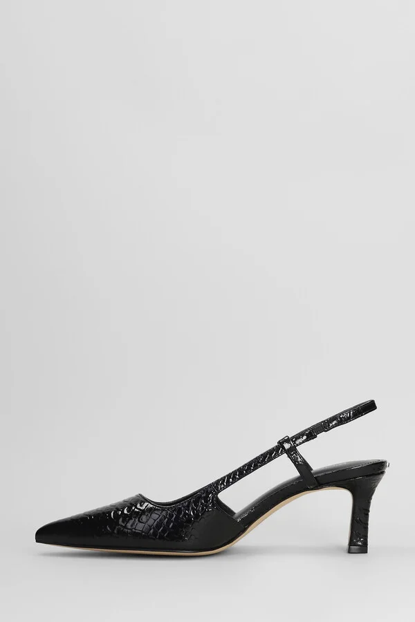 Alora Mid Sling Pumps In Black Leather - Image 3