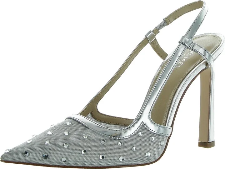 Alora Womens Leather Rhinestone Slingback Heels