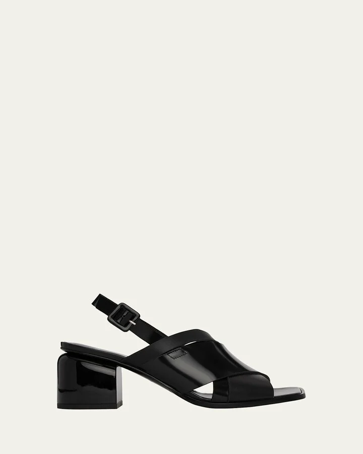 Alpha Leather Crisscross Slingback Block-Heel Sandals