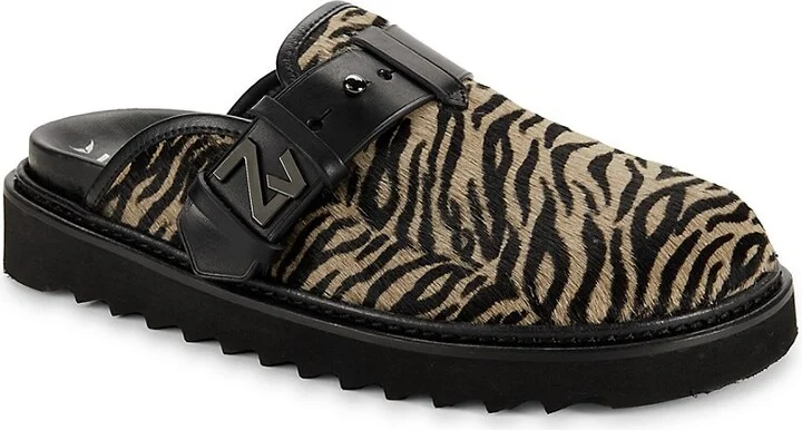 Alpha Zebra Print Fur Leather Mules - Image 2