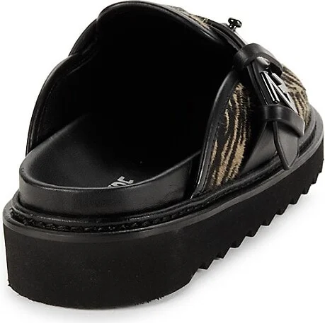 Alpha Zebra Print Fur Leather Mules - Image 3