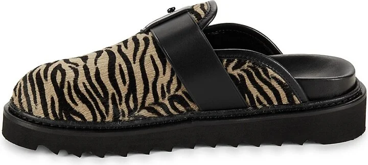 Alpha Zebra Print Fur Leather Mules - Image 4