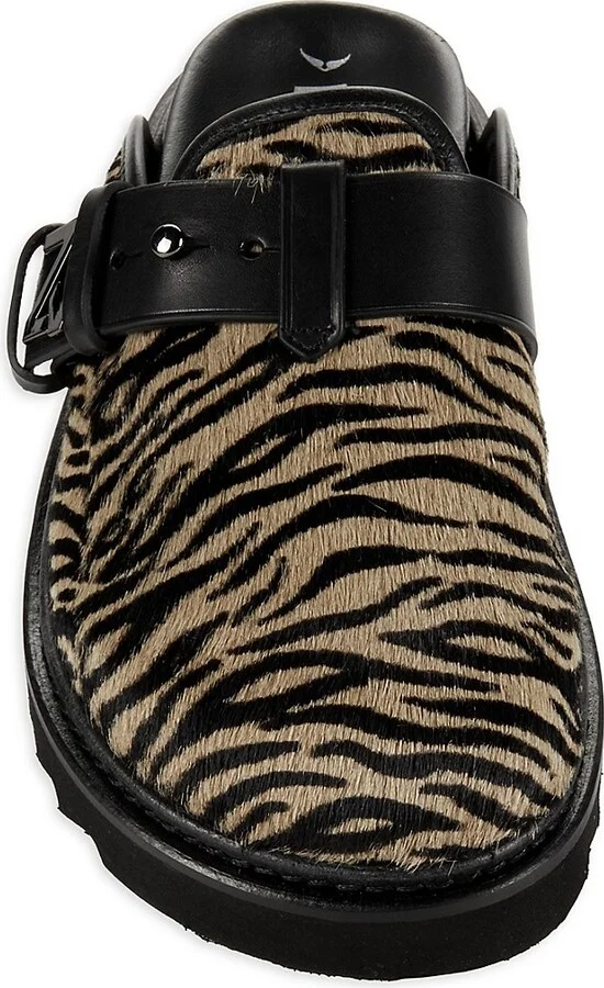 Alpha Zebra Print Fur Leather Mules - Image 5