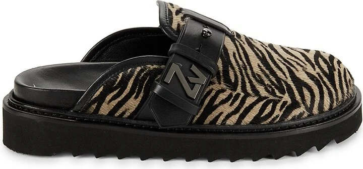 Alpha Zebra Print Fur Leather Mules